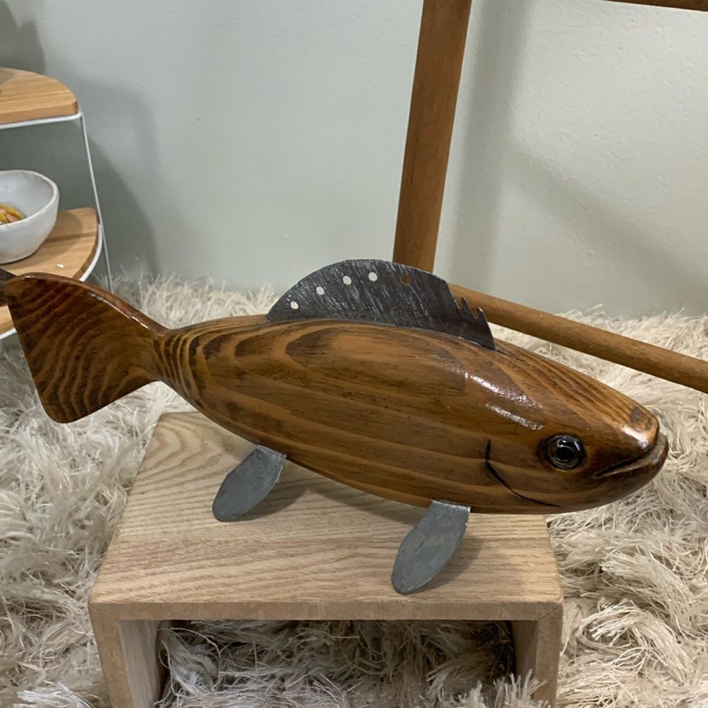 Handcrafted Folk Art Wood & Metal Fish Spearing Decoy
